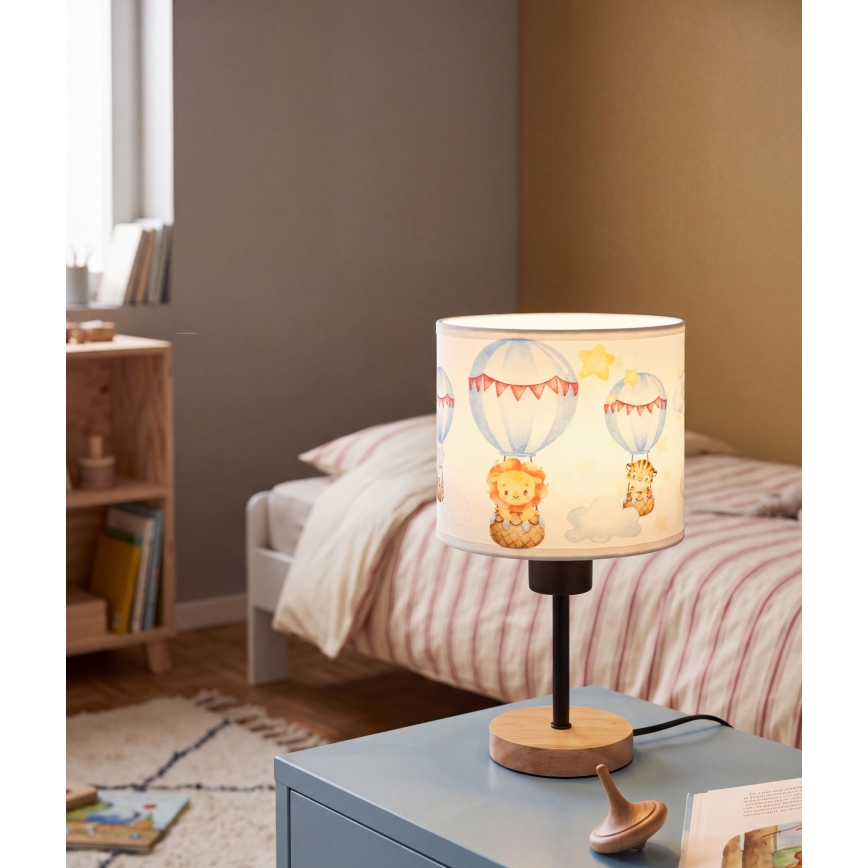 Brilagi - Lampe de table pour enfant BOBO WOOD 1xE27/25W/230V chêne/noir/blanc/motifs animaux