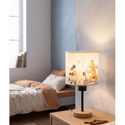 Brilagi - Lampe de table pour enfants BOBO WOOD 1xE27/25W/230V chêne/noir/blanc/motifs animaux