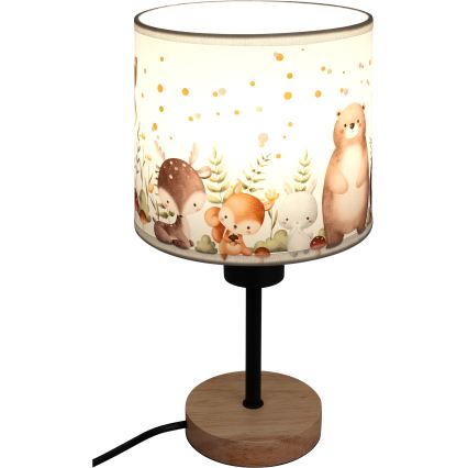 Brilagi - Lampe de table pour enfants BOBO WOOD 1xE27/25W/230V chêne/noir/blanc/motifs animaux