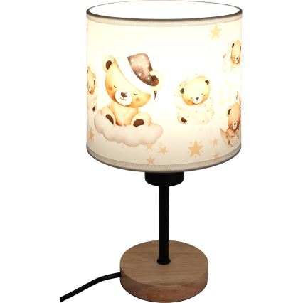 Brilagi - Lampe de table pour enfants BOBO WOOD 1xE27/25W/230V chêne/noir/blanc/à motif oursons