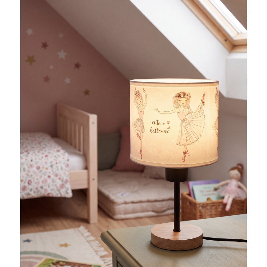 Brilagi - Lampe de table pour enfant BOBO WOOD 1xE27/25W/230V chêne/noir/blanc/rose/ballerines