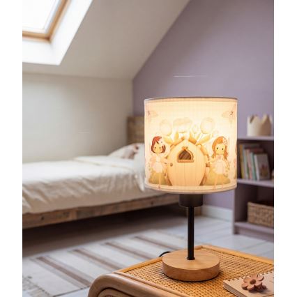 Brilagi - Lampe de table pour enfant BOBO WOOD 1xE27/25W/230V chêne/noir/blanc/rose/fées