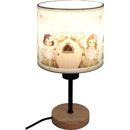 Brilagi - Lampe de table pour enfant BOBO WOOD 1xE27/25W/230V chêne/noir/blanc/rose/fées