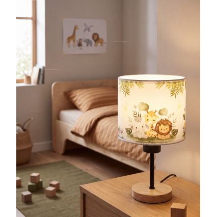 Brilagi - Lampe de bureau pour enfants BOBO WOOD 1xE27/25W/230V chêne/noir/blanc/vert/jungle