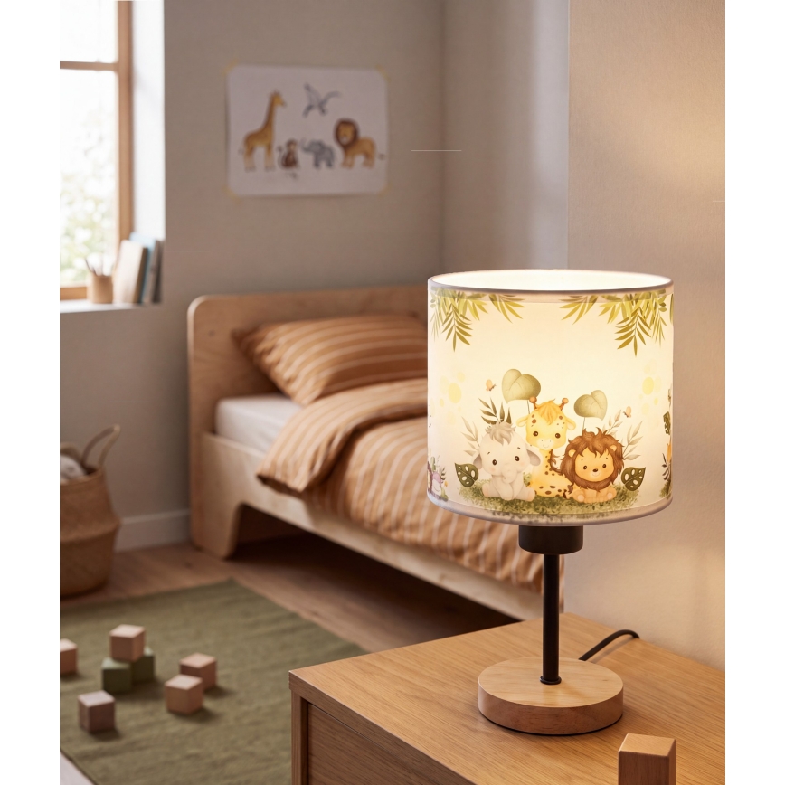 Brilagi - Lampe de bureau pour enfants BOBO WOOD 1xE27/25W/230V chêne/noir/blanc/vert/jungle