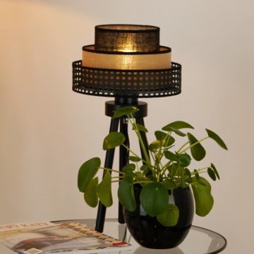 Brilagi - Lampe de table DAKOTA LUNETA 1xE27/15W/230V noir/rotin