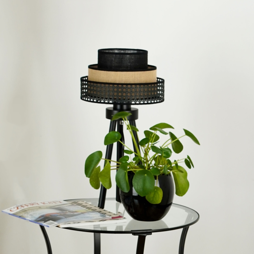 Brilagi - Lampe de table DAKOTA LUNETA 1xE27/15W/230V noir/rotin