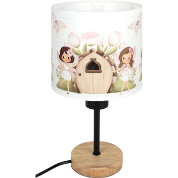 Brilagi - Lampe de table pour enfant BOBO WOOD 1xE27/25W/230V chêne/noir/blanc/rose/fées