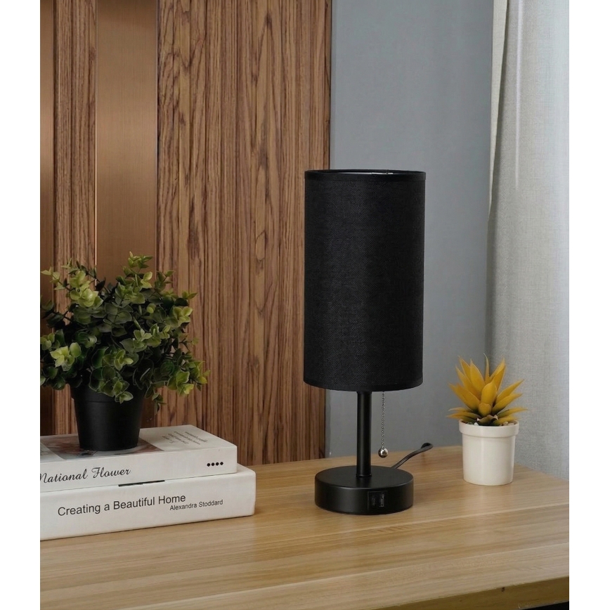 Brilagi - Lampe de table TABLON avec port USB 1x E27/25W/230V, noire