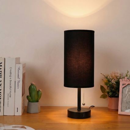 Brilagi - Lampe de table TABLON avec port USB 1x E27/25W/230V, noire