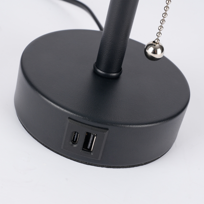 Brilagi - Lampe de table TABLON avec port USB 1x E27/25W/230V, noire