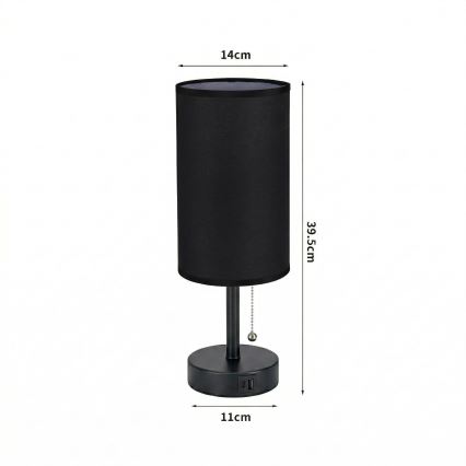 Brilagi - Lampe de table TABLON avec port USB 1x E27/25W/230V, noire