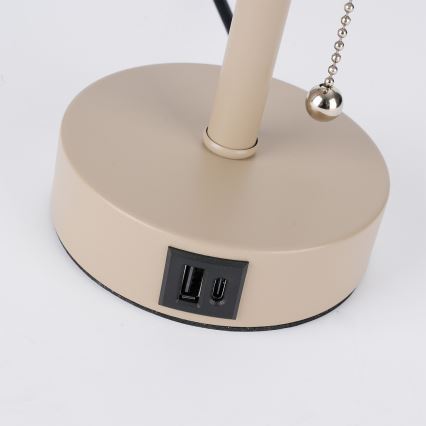 Brilagi - Lampe de table TABLON avec port USB 1xE27/25W/230V beige/noir
