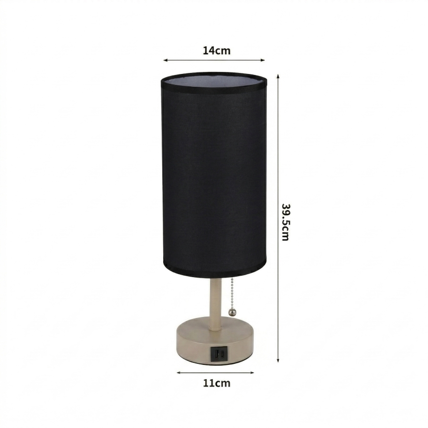 Brilagi - Lampe de table TABLON avec port USB 1xE27/25W/230V beige/noir
