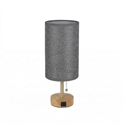 Brilagi - Lampe de table TABLON avec port USB 1xE27/25W/230V chêne/beige/gris
