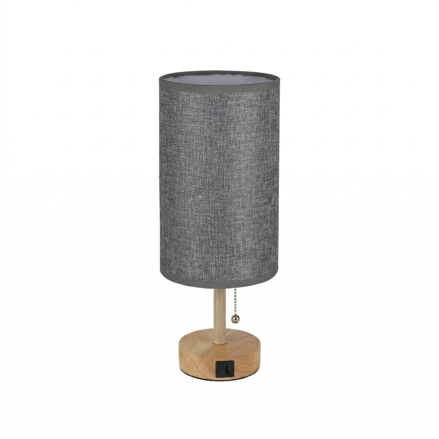Brilagi - Lampe de table TABLON avec port USB 1xE27/25W/230V chêne/beige/gris
