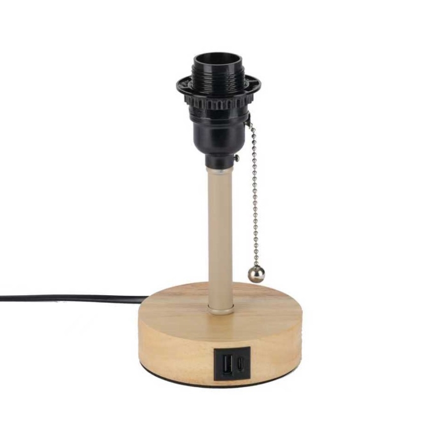 Brilagi - Lampe de table TABLON avec port USB 1xE27/25W/230V chêne/beige/gris