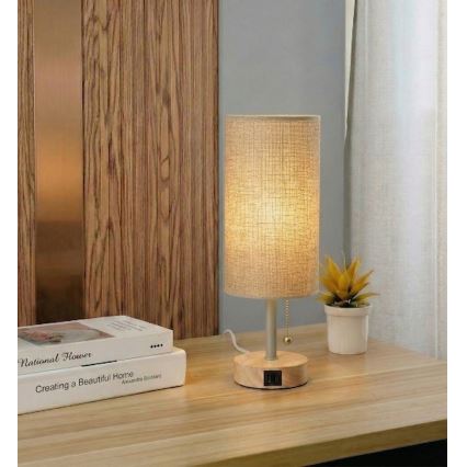 Brilagi - Lampe de table TABLON avec port USB 1xE27/25W/230V chêne/beige