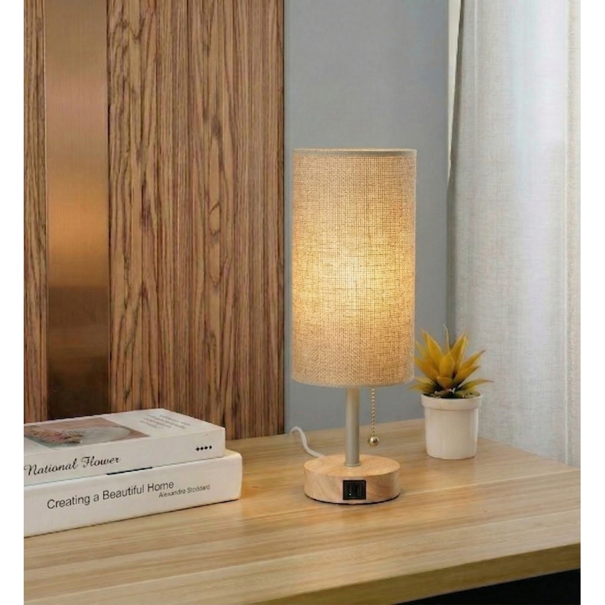 Brilagi - Lampe de table TABLON avec port USB 1xE27/25W/230V chêne/beige