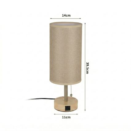 Brilagi - Lampe de table TABLON avec port USB 1xE27/25W/230V chêne/beige