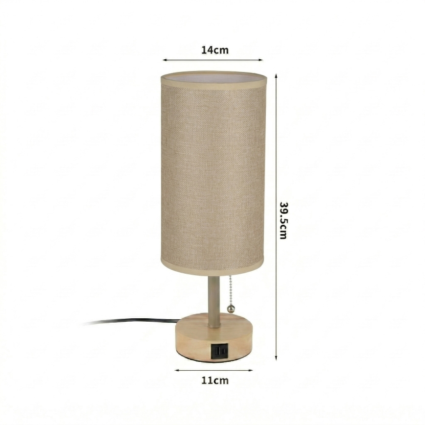 Brilagi - Lampe de table TABLON avec port USB 1xE27/25W/230V chêne/beige