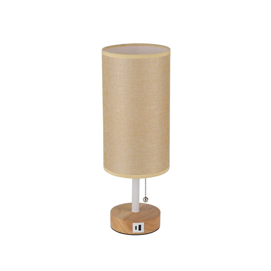 Brilagi - Lampe de table TABLON avec port USB, 1xE27/25W/230V, chêne/blanc/beige
