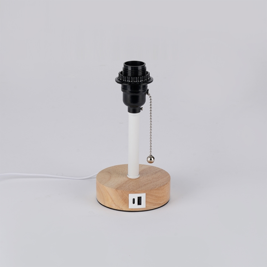 Brilagi - Lampe de table TABLON avec port USB, 1xE27/25W/230V, chêne/blanc/beige