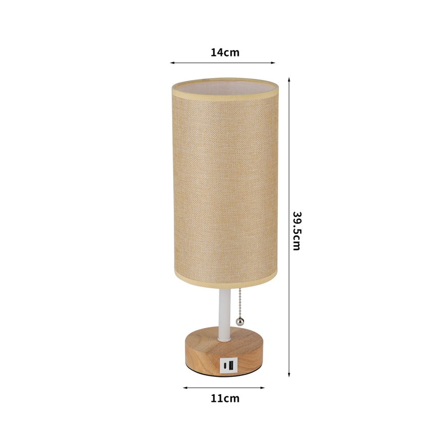 Brilagi - Lampe de table TABLON avec port USB, 1xE27/25W/230V, chêne/blanc/beige