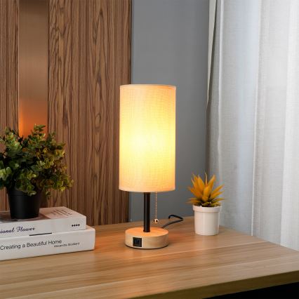 Brilagi - Lampe de table TABLON avec port USB 1xE27/25W/230V chêne/noir/beige