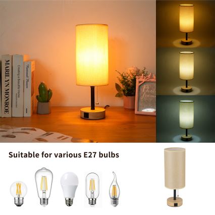 Brilagi - Lampe de table TABLON avec port USB 1xE27/25W/230V chêne/noir/beige