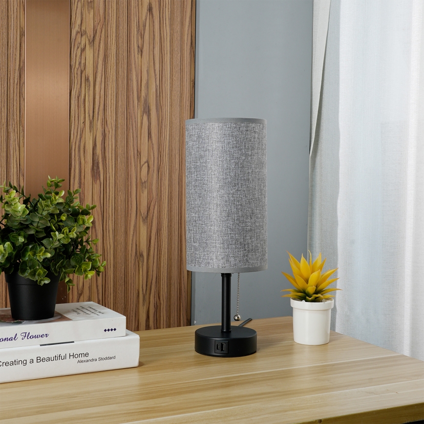 Brilagi - Lampe de table TABLON avec port USB 1xE27/25W/230V noir/gris