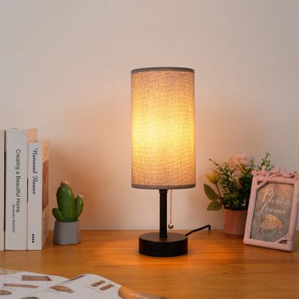 Brilagi - Lampe de table TABLON avec port USB 1xE27/25W/230V noir/gris