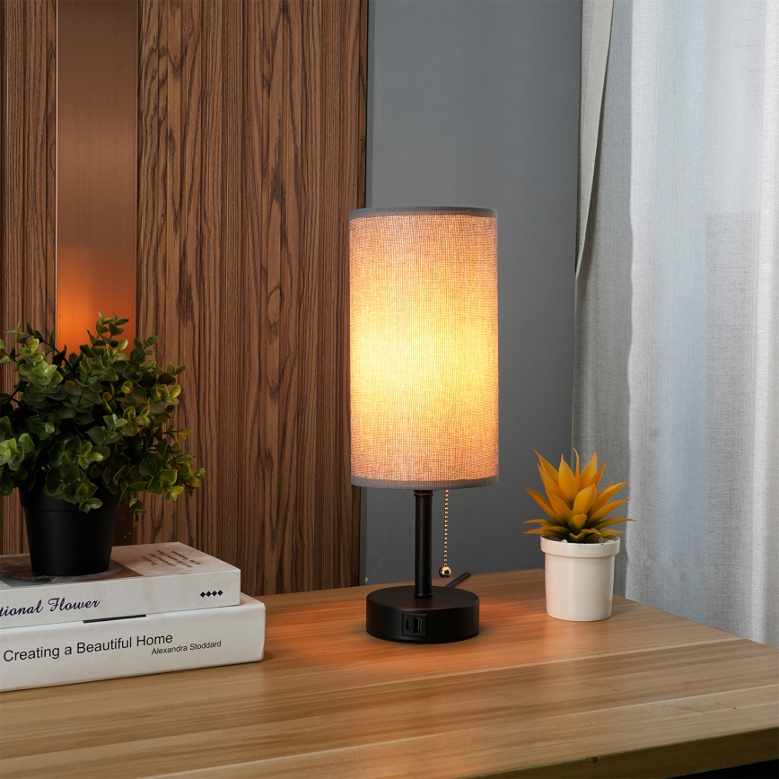 Brilagi - Lampe de table TABLON avec port USB 1xE27/25W/230V noir/gris