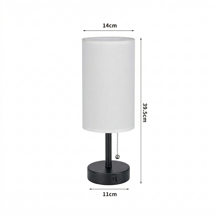 Brilagi - Lampe de table TABLON avec port USB 1xE27/25W/230V noire/blanche