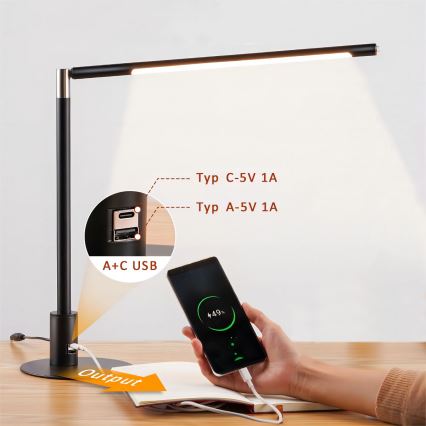 Brilagi - Lampe de bureau tactile et dimmable à LED avec ports USB VARIO LED/7W/230V 3000–6500K CRI 96, noir