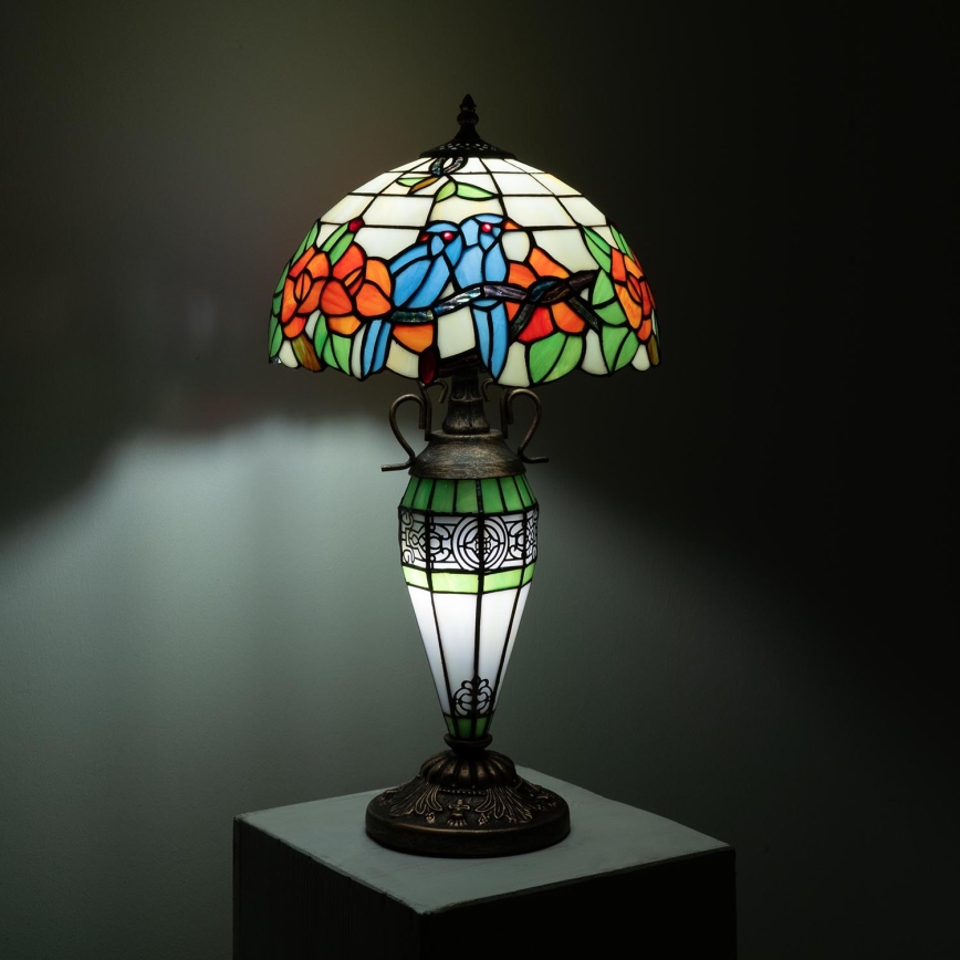 Brilagi - Lampe de table Tiffany en vitrail JUNGLE 1xE27/60W/230V + 1xE14/40W