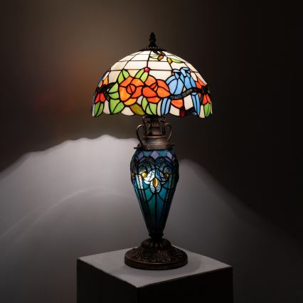 Brilagi - lampe de table Tiffany en vitrail JUNGLE 1xE27/60W/230V + 1xE14/40W