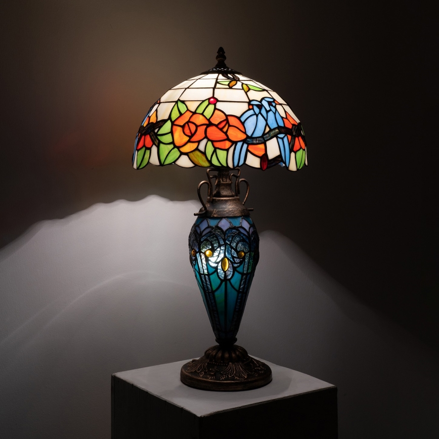 Brilagi - lampe de table Tiffany en vitrail JUNGLE 1xE27/60W/230V + 1xE14/40W