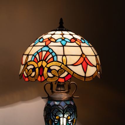 Brilagi - Lampe de table Tiffany en vitrail MIRABELLA 1xE27/60W/230V + 1xE14/40W