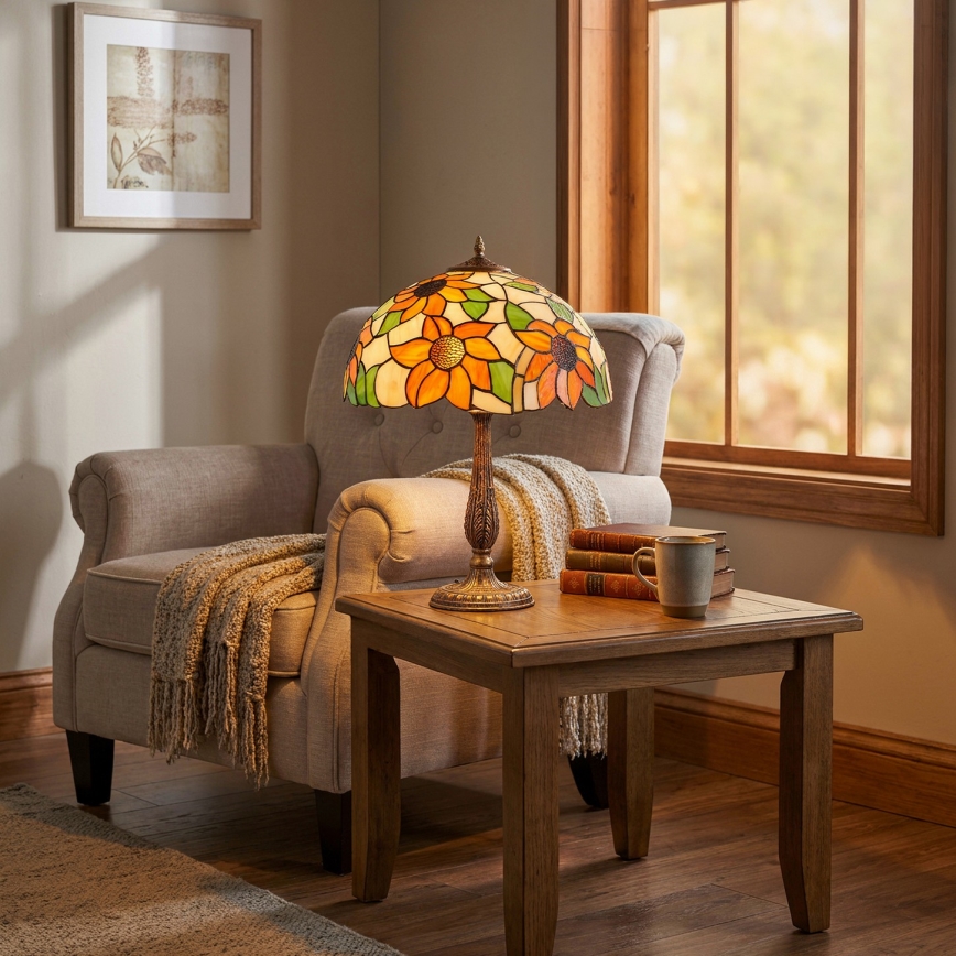 Brilagi - Lampe de table Tiffany en vitrail SUNFLOWER 2xE27/60W/230V