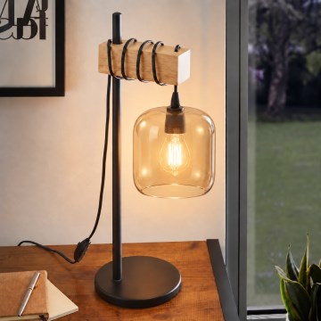 BRILAGI - Lampe de table WOOD GLASS 1xE27/40W/230V brun/noir/brun fumé