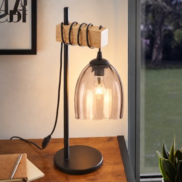 BRILAGI - Lampe de table WOOD GLASS 1xE27/40W/230V marron/noir/beige fumé