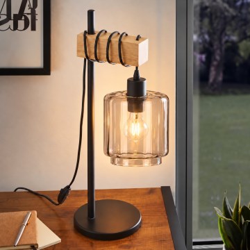 BRILAGI - Lampe de table WOOD GLASS 1xE27/40W/230V marron/noir/beige fumé