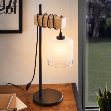 BRILAGI - Lampe de table WOOD GLASS 1xE27/40W/230V marron/noir/blanc