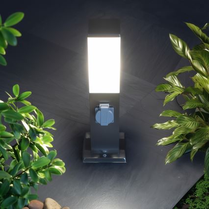 Brilagi - Lampe d'extérieur avec 2 prises SCHUKO NOVA 1xE27/15W/230V 40 cm IP44 chrome mat