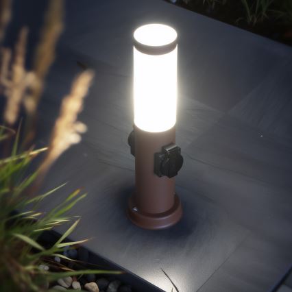 Brilagi - Lampe d'extérieur NOVA avec 2 prises SCHUKO intégrées, 1xE27/15W/230V, 40 cm, IP44, marron