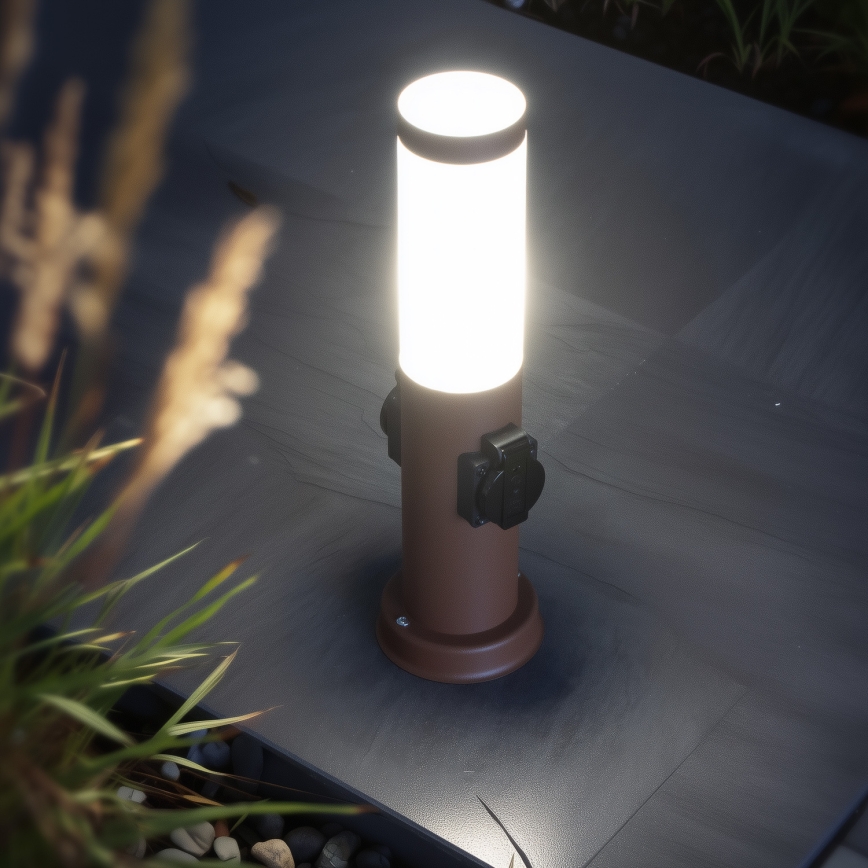 Brilagi - Lampe d'extérieur NOVA avec 2 prises SCHUKO intégrées, 1xE27/15W/230V, 40 cm, IP44, marron