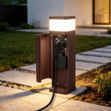 BRILAGI - Lampe d'extérieur avec 2 prises SCHUKO PILLAR 1xG9/11W/230V IP44 brune