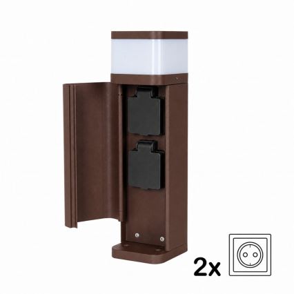 BRILAGI - Lampe d'extérieur avec 2 prises SCHUKO PILLAR 1xG9/11W/230V IP44 brune