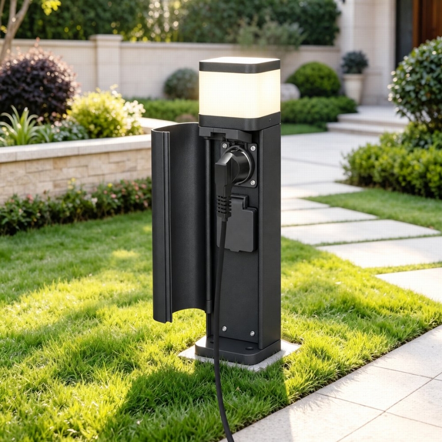 BRILAGI - Lampe d'extérieur avec 2 prises SCHUKO PILLAR 1xG9/11W/230V IP44 noire
